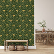 Load image into Gallery viewer, Green Victorian dark floral wallpaper
