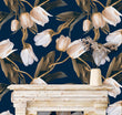 Load image into Gallery viewer, Pink and blue Victorian dark floral fabric peel and stick wallpaper
