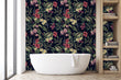 Load image into Gallery viewer, Antique Chinoiserie botanical dark floral peel and stick wallpaper
