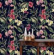 Load image into Gallery viewer, Antique Chinoiserie botanical dark floral peel and stick wallpaper
