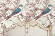 Load image into Gallery viewer, Chinoiseries Victorian bird floral peel and stick wallpaper in bedroom with antique and bed
