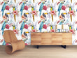 Load image into Gallery viewer, Mid-Century Modern tropical bird and flowers fabric peel and stick wallpaper
