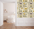 Load image into Gallery viewer, Antique Victorian botanical blue and yellow peel and stick wallpaper
