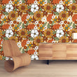 Load image into Gallery viewer, Mid-century modern vintage floral orange peel and stick wallpaper
