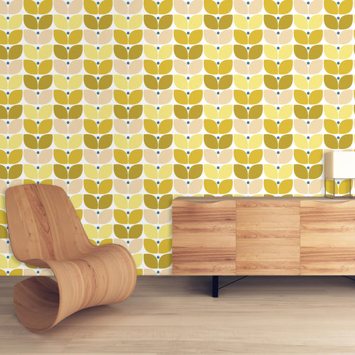 Mid-century modern retro vintage floral peel and stick wallpaper