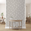 Load image into Gallery viewer, Grey botanical leaf fabric peel and stick wallpaper
