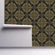 Load image into Gallery viewer, Art Deco Victorian black and gold damask peel and stick wallpaper
