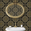 Load image into Gallery viewer, Art Deco Victorian black and gold damask peel and stick wallpaper
