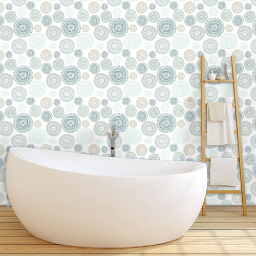 Blue geometric fabric blend peel and stick wallpaper