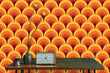 Load image into Gallery viewer, Orange geometric Mid-century modern peel and stick wallpaper
