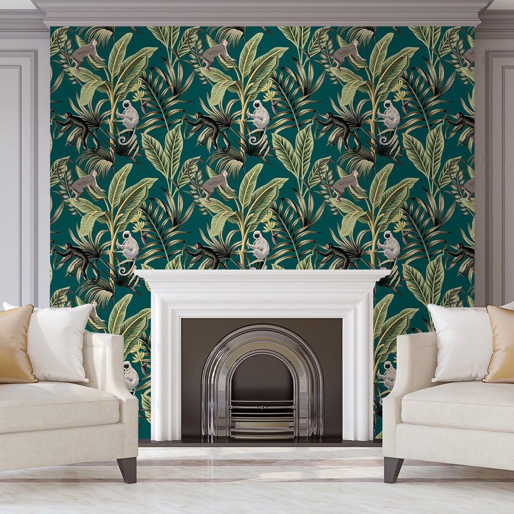 Mid-century modern chinoiserie botanical peel and stick wallpaper