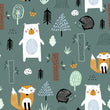 Load image into Gallery viewer, Blue woodland animals boy room peel and stick wallpaper
