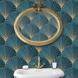Load image into Gallery viewer, Art Deco Art Nouveau blue and gold peel and stick wallpaper

