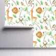 Load image into Gallery viewer, Zoo safari animals boy nursery peel and stick wallpaper
