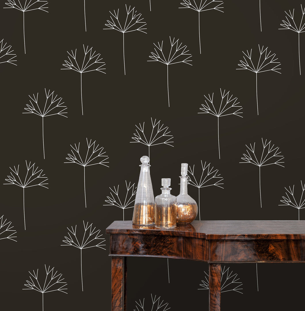 Dark botanical farmhouse fabric blend peel and stick wallpaper