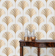 Load image into Gallery viewer, Gold Art Deco fabric peel and stick wallpaper
