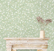 Load image into Gallery viewer, Green botanical leaves cottage farmhouse textured fabric peel and stick wallpaper
