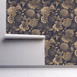Load image into Gallery viewer, Victorian antique dark floral blue and gold peel and stick wallpaper
