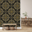 Load image into Gallery viewer, Art Deco Victorian black and gold damask peel and stick wallpaper
