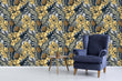 Load image into Gallery viewer, Victorian mid-century-modern floral blue and gold peel and stick wallpaper

