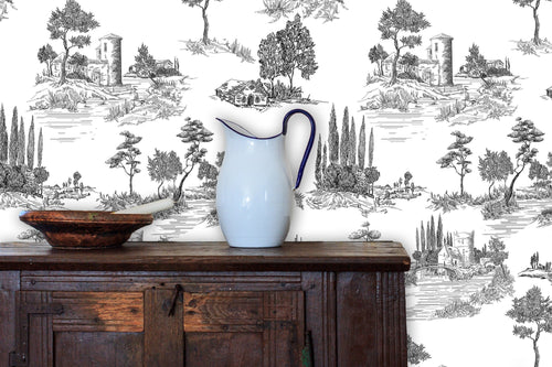 Antique Victorian English scene peel and stick wallpaper