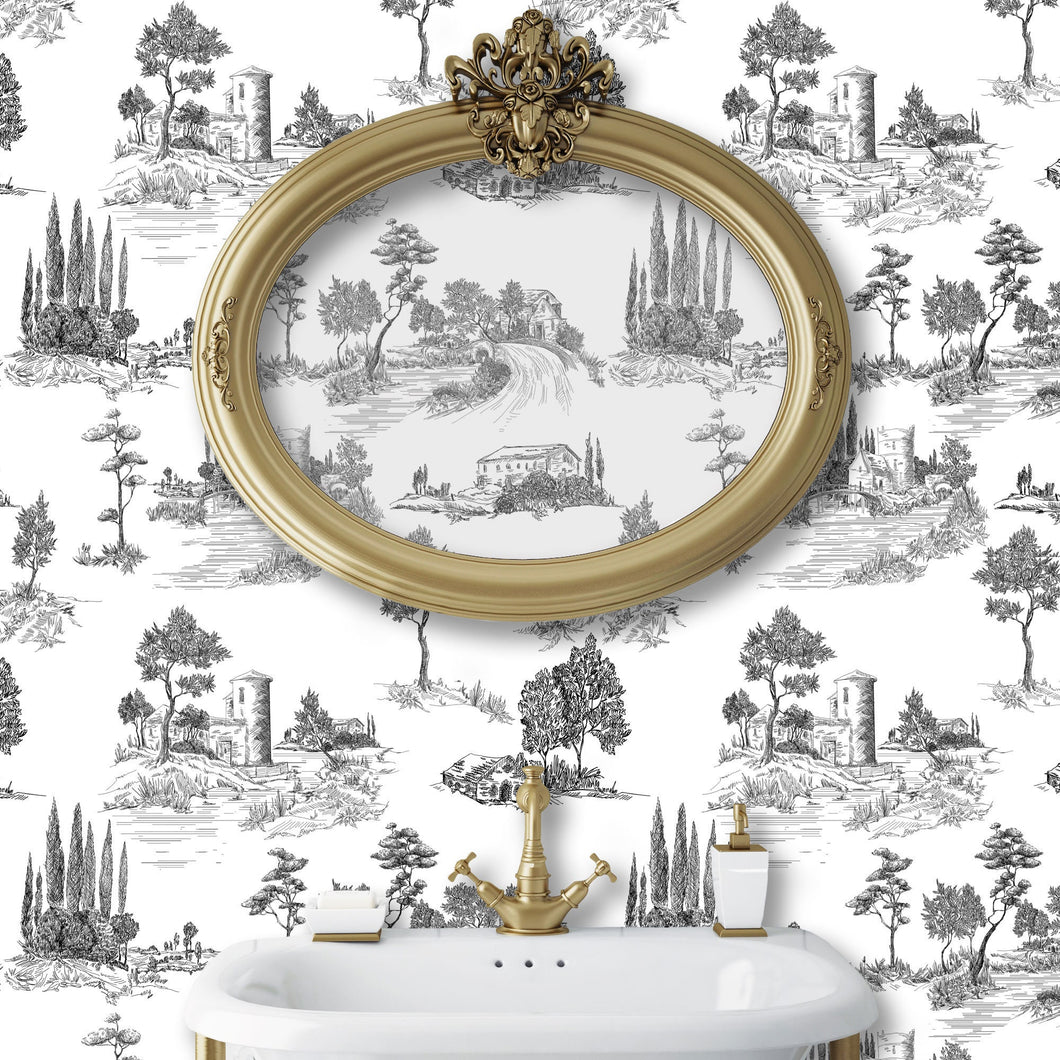 Antique Victorian English scene peel and stick wallpaper