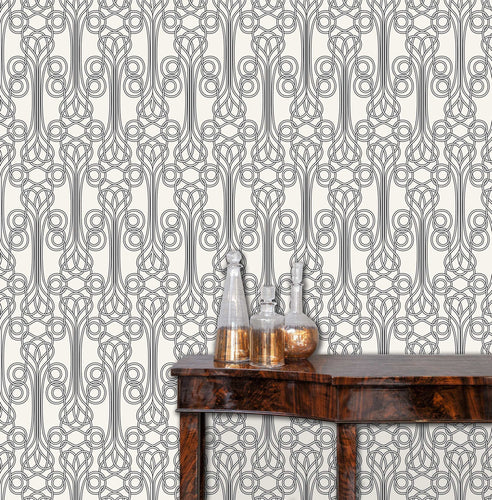 Grey antique Art Nouveau fabric blend peel and stick wallpaper