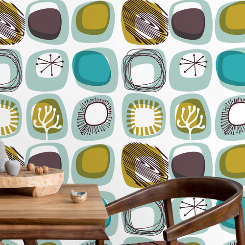 Mid-century modern retro vintage geometric peel and stick wallpaper