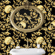 Load image into Gallery viewer, Black Victorian baroque gothic skull peel and stick wallpaper
