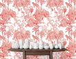 Load image into Gallery viewer, Pink Victorian toile Chinoiserie jungle peel and stick wallpaper
