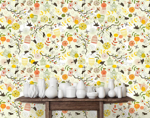 Botanical country flower garden peel and stick wallpaper