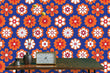 Load image into Gallery viewer, Vintage Mid-century modern blue and orange floral peel and stick wallpaper
