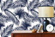 Load image into Gallery viewer, Blue vintage Mid-century modern palm tropical peel and stick wallpaper
