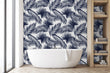 Load image into Gallery viewer, Blue vintage Mid-century modern palm tropical peel and stick wallpaper
