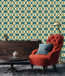 Load image into Gallery viewer, Mid-century modern vintage retro blue geometric peel and stick wallpaper
