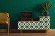 Load image into Gallery viewer, Mid-century modern vintage retro blue geometric peel and stick wallpaper
