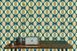 Load image into Gallery viewer, Mid-century modern vintage retro blue geometric peel and stick wallpaper
