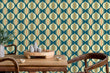 Load image into Gallery viewer, Mid-century modern vintage retro blue geometric peel and stick wallpaper

