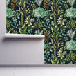 Load image into Gallery viewer, Tropical botanical dark fabric peel and stick wallpaper
