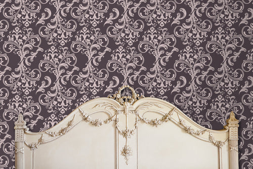 Purple floral girl room damask peel and stick wallpaper