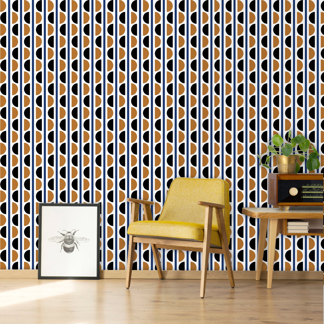 Vintage retro Mid-century modern geometric peel and stick wallpaper