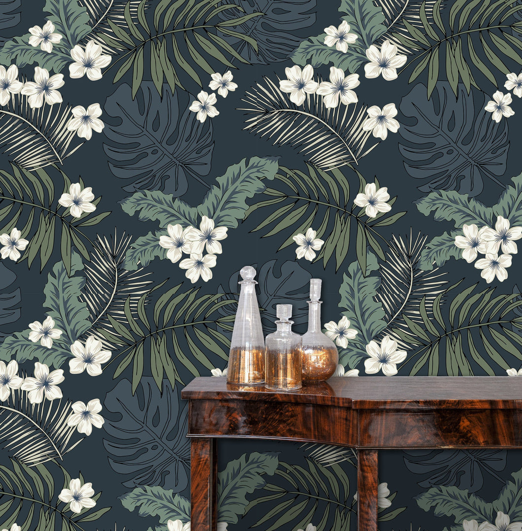 Vintage Mid-century Modern floral palm tropical peel and stick wallpaper