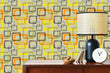 Load image into Gallery viewer, Antique retro vintage yellow Mid-century-modern geometric peel and stick wallpaper
