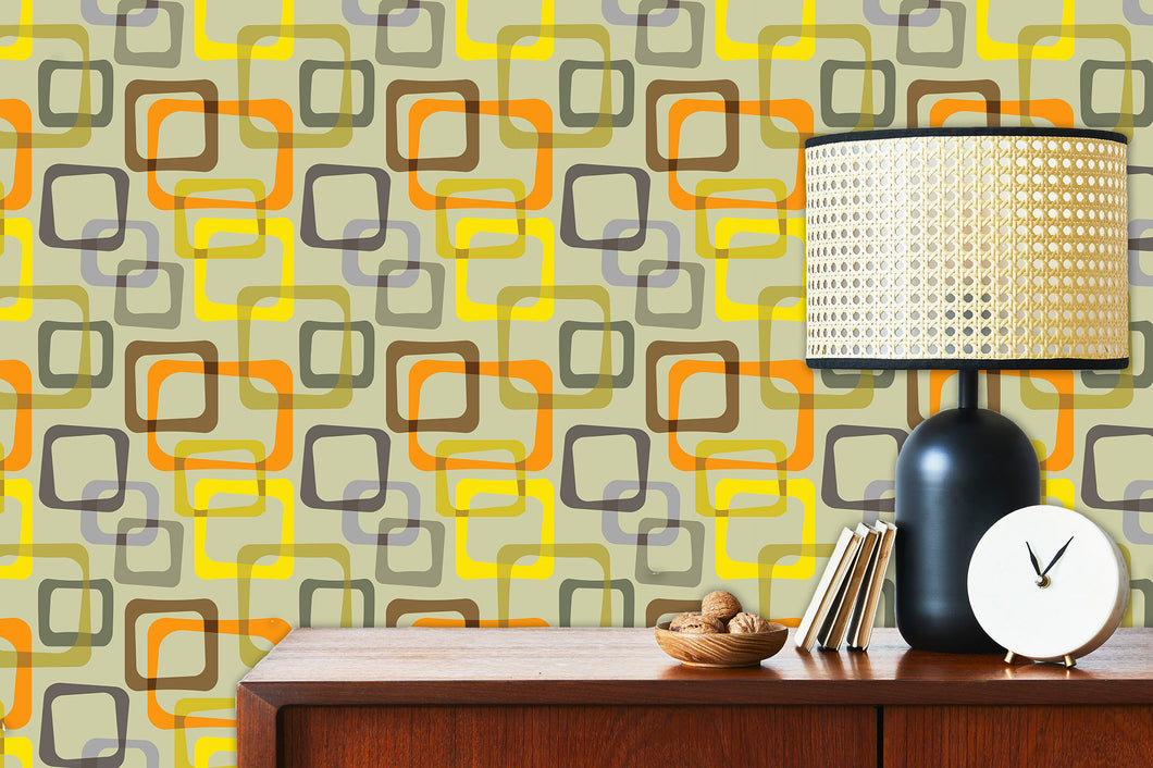 Antique retro vintage yellow Mid-century-modern geometric peel and stick wallpaper