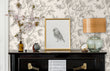 Load image into Gallery viewer, Antique floral botanical bird grey peel and stick wallpaper
