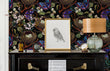 Load image into Gallery viewer, Black and blue botanical butterfly and birds Chinoiserie peel and stick wallpaper
