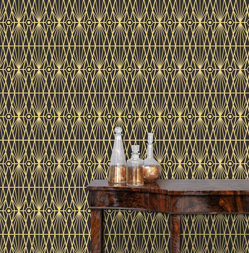 Antique art deco black and gold peel and stick wallpaper