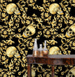 Load image into Gallery viewer, Black Victorian baroque gothic skull peel and stick wallpaper
