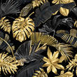 Load image into Gallery viewer, Black and gold Mid-century modern palm leaves tropical wallpaper
