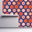 Load image into Gallery viewer, Vintage Mid-century modern blue and orange floral peel and stick wallpaper
